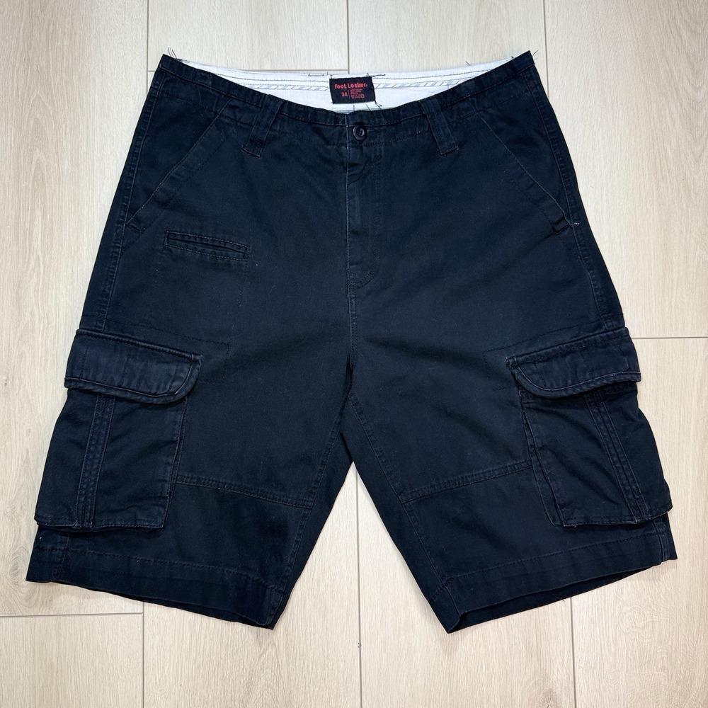 Foot Locker Cargo Shorts Mens 33 Black Cotton Utility Y2K Streetwear Style Fit